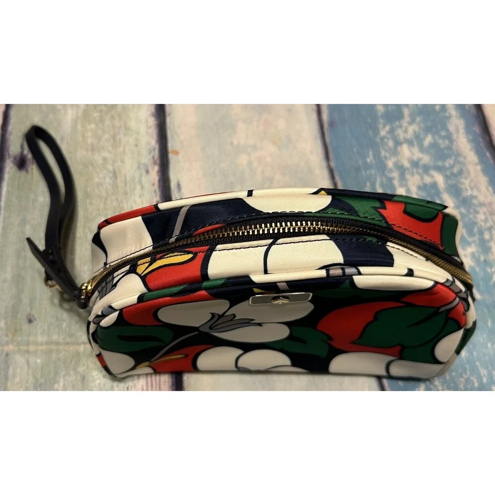 Kate Spade Blazing Blue Floral Dome Cosmetics Pouch Bag Medium EXCELLENT Tub23